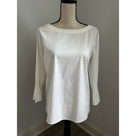 J. Jill Tops - Smocked Ruffle Sleeve Blouse Medium MP White Shirt Minimalist Boho Chic Office